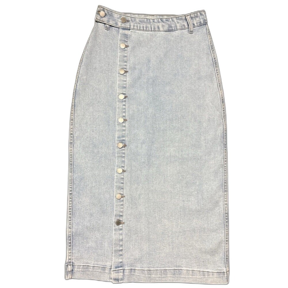 OAT New York Denim Skirt Women’s 6/28 Midi Button Front Light Wash 26x33